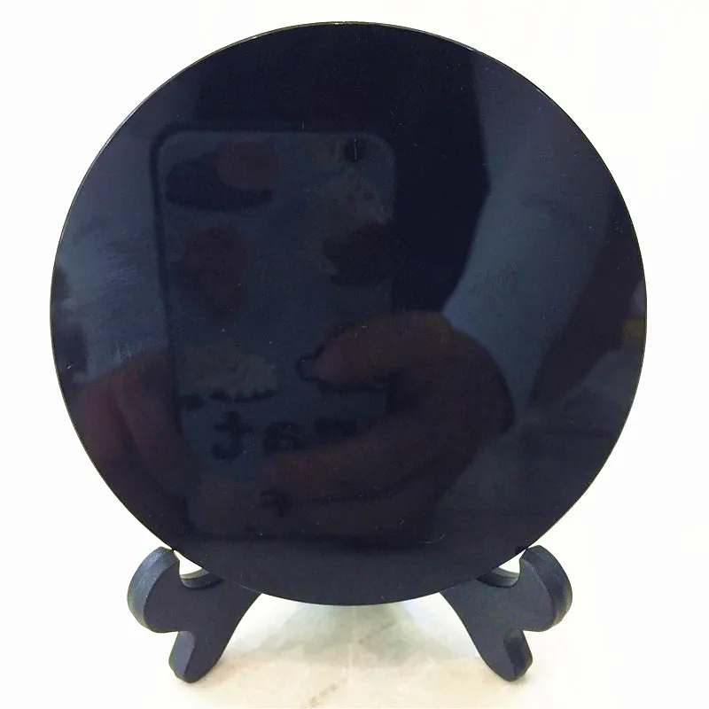 High Quality Natural Black Obsidian Stone Scrying Mirror Circle Disk Round Plate Fengshui Mirror For Home Decoration Gift