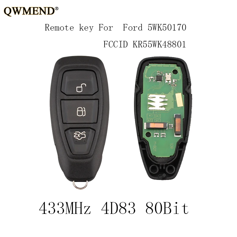 QWMEND 3 кнопки 433 МГц полный дистанционный ключ для Ford Fiesta Focus C Max бесключевая 80 бит KF4