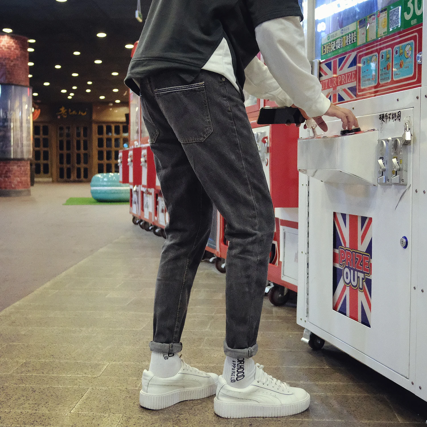 

New Fashion Men Casual blue Harem Jeans Slim in Straight High-quality Elastic Waist Jeans Long Trousers Denim pencil Pants 34/33