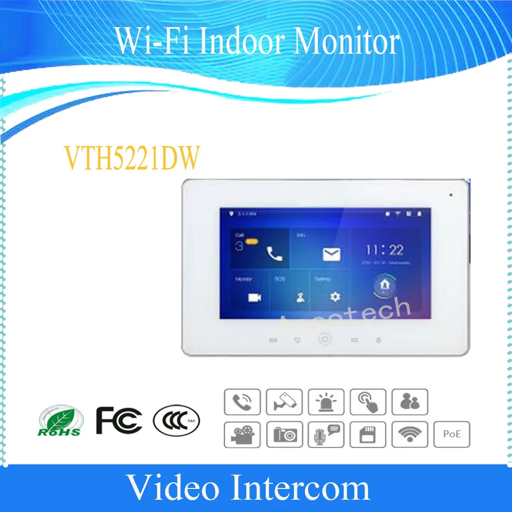 DAHUA сенсорный экран IP видеодомофон 7 дюймов Wi-Fi внутренний монитор DHI-VTH5221D/VTH5221DW