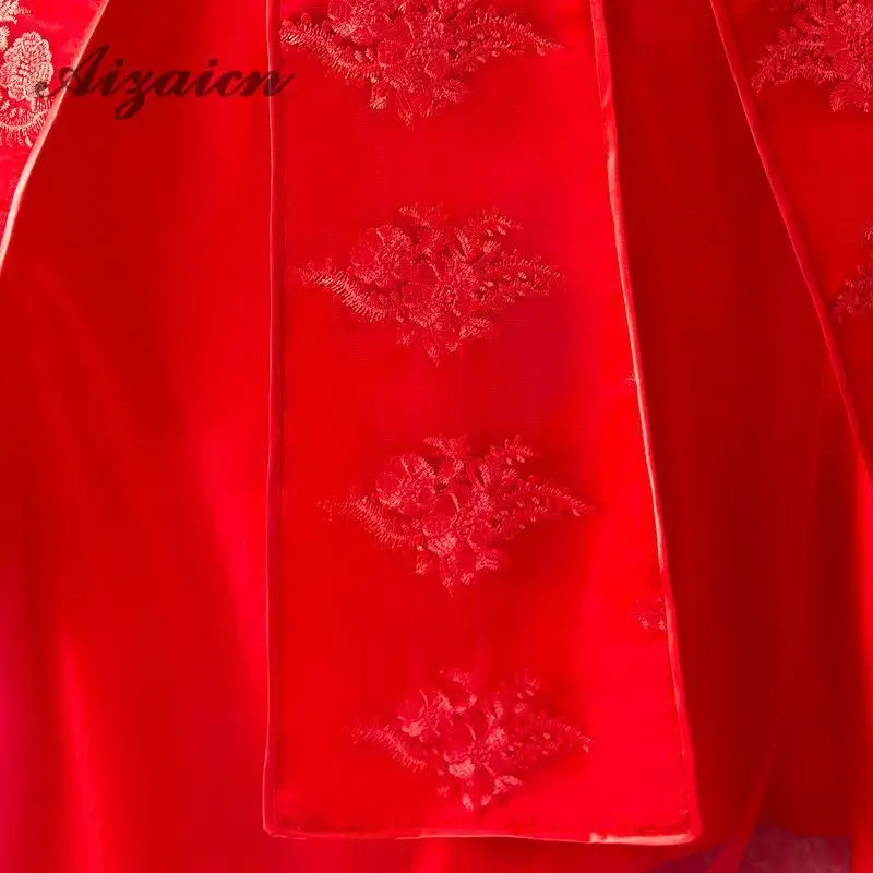 Красный невесты с кисточками Cheongsam Современные длинные платья Qi Pao женское свадебное платье традиционное китайское свадебное платье Qipao Femme
