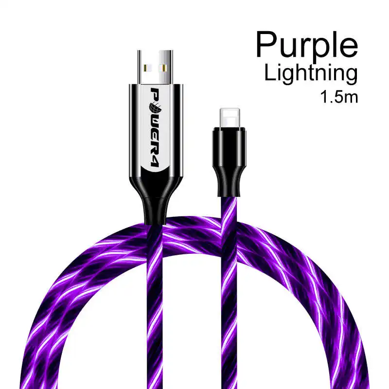 Lightning-Purple Power4 1,5 м usb type-C кабель для передачи данных для iPhone со светящимся проводом для зарядки Micro USB для samsung Xiaomi кабель зарядное устройство двустороннее - Цвет: Lightning-Purple