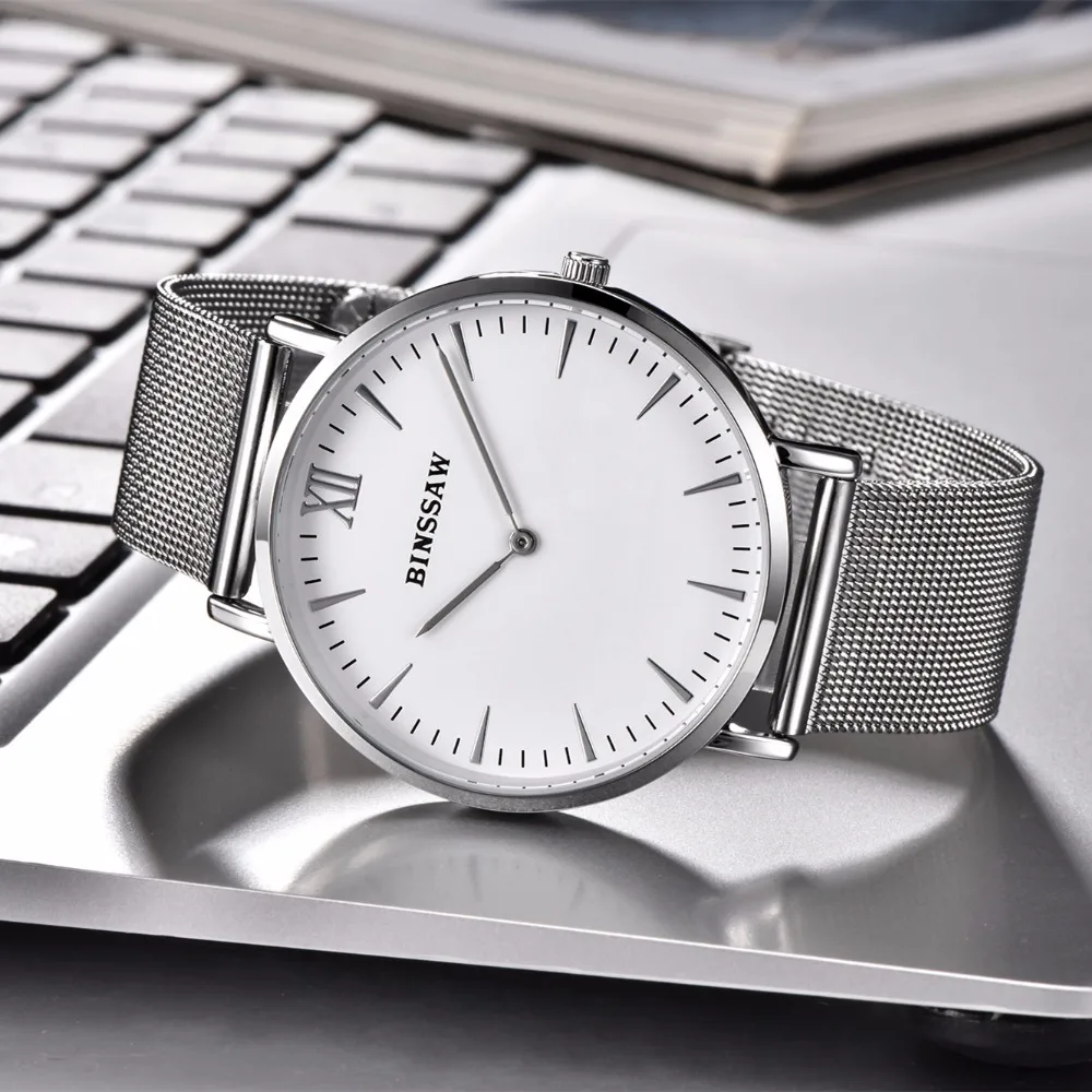 BINSSAW 2017 новые ультратонкие мужские часы из нержавеющей стали Роскошные Кварцевые