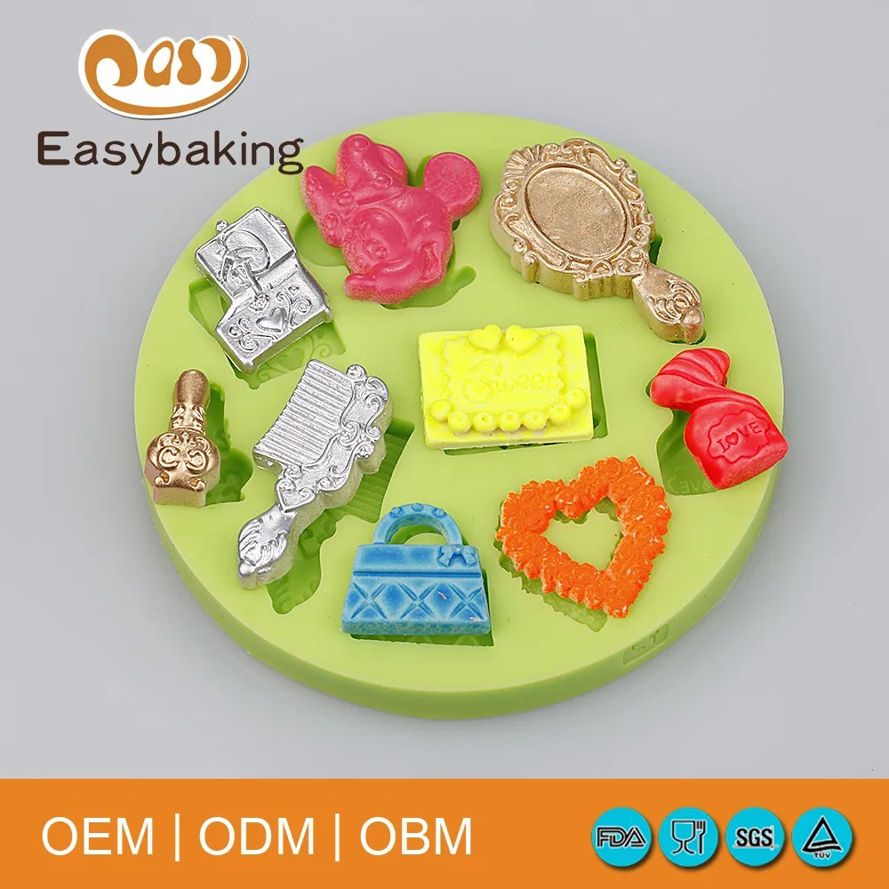 

Ladies Cosmetics Theme Fondant Silicone Molds for Cupcake Chocola Candy