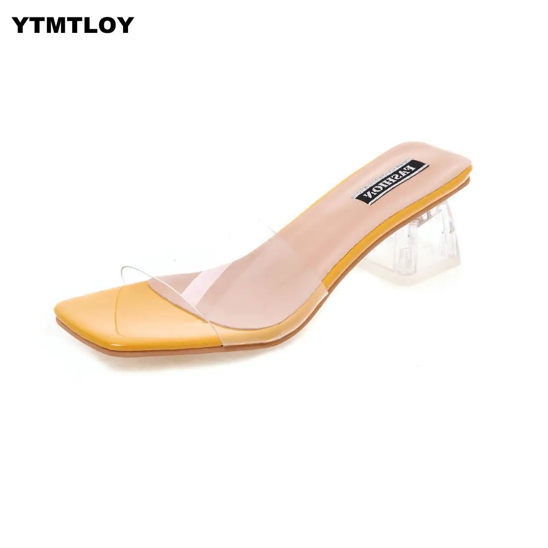 A20 Yellow Women Sandals Shoes Celebrity Wearing Simple Style PVC Clear Strappy Buckle High Heels Woman Transparent Heels Yellow - Цвет: A20 Yellow