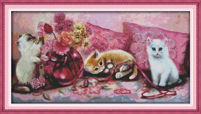 

The three litten kittens cross stitch kit 18ct 14ct 11ct count printed canvas stitching embroidery DIY handmade needlework