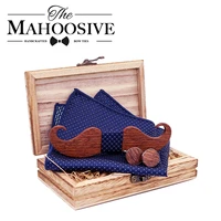 mustache wood bowtie handkerchief cufflinks sets for mens suit wooden bow tie dropshipping bow tie bowknots cravat