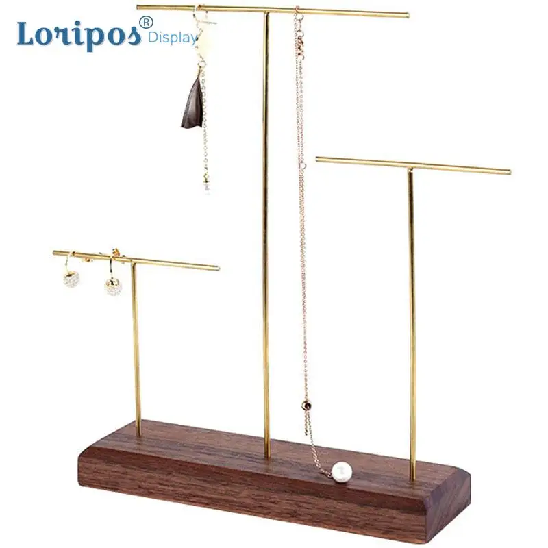 Черная деревянная серьга из грецкого ореха стеллаж для сережек с розовым золотым