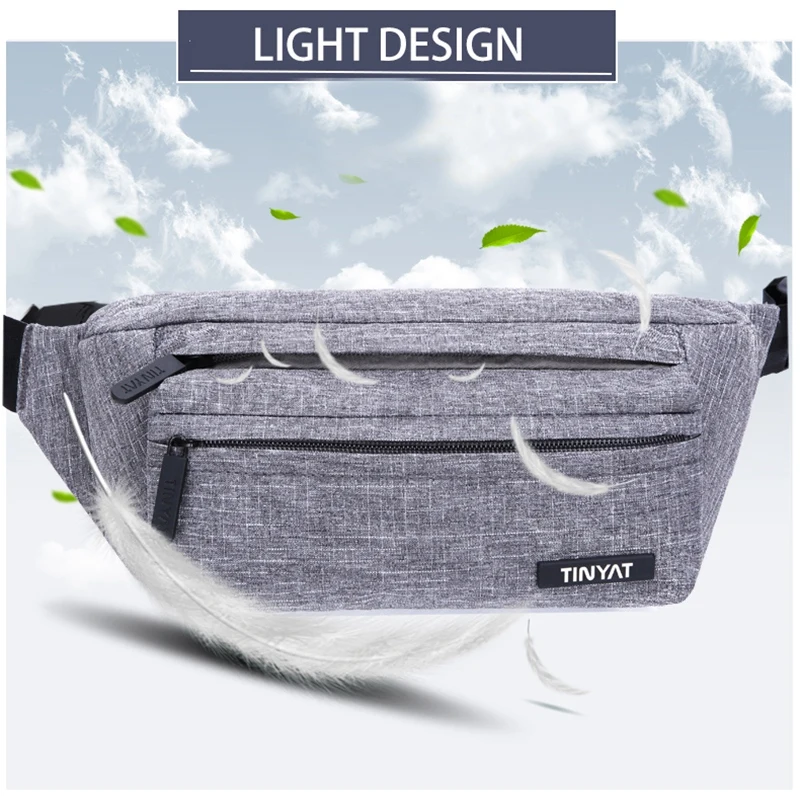 Мужская поясная сумка Tinyat серая Повседневная функциональная большая для