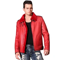 quality thick sheepskin coat shearling fur coat male formal red shearling clothing genuine shearling coat for men outwear