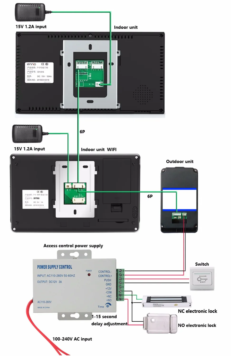 

Yobang Security 7" 2 Monitors Wired/Wireless Wifi Video Door Phone Doorbell Intercom System with Fingerprint 5pcs RFID Password