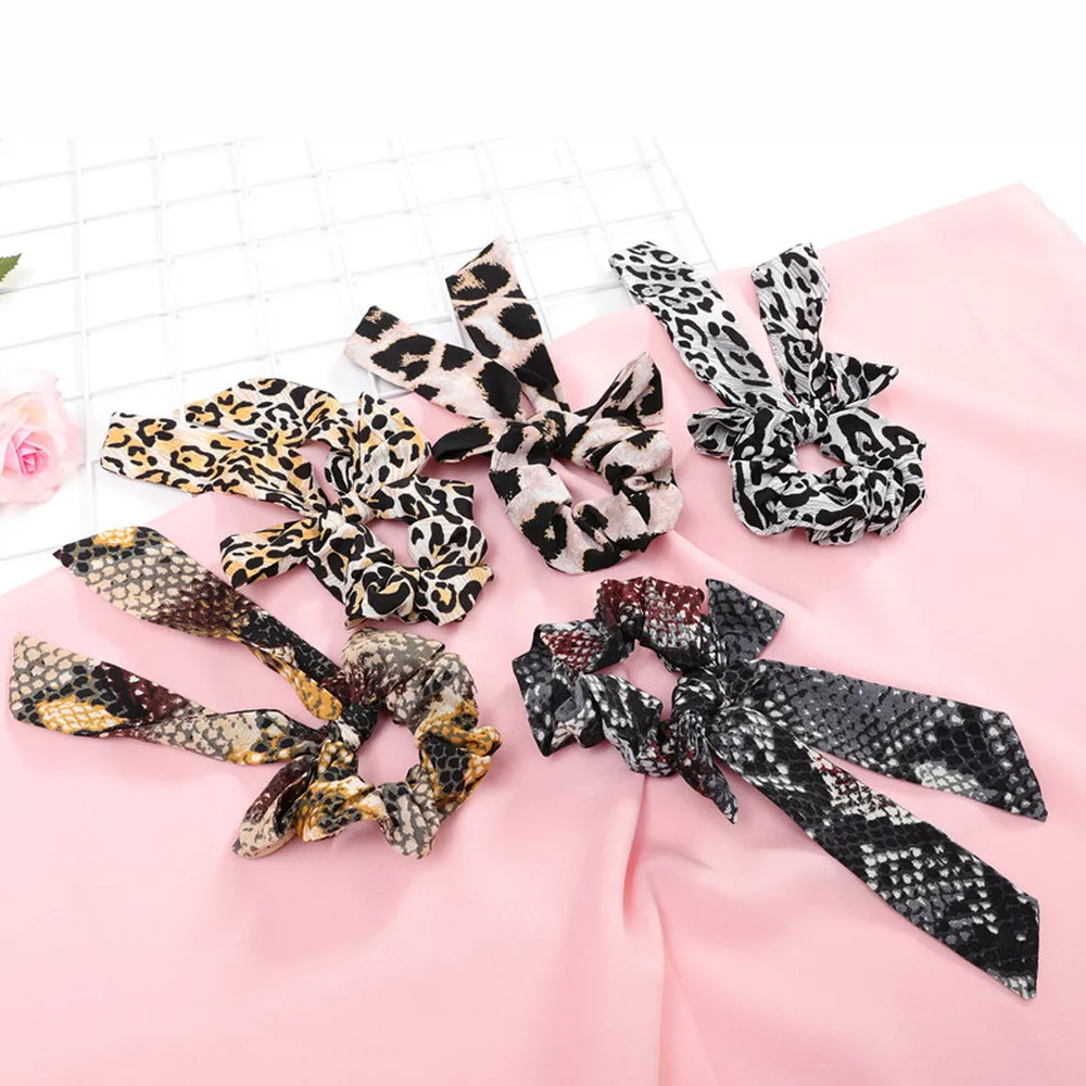 Новые модные длинные эластичные резинки для волос с леопардовым принтом