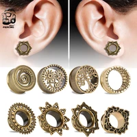 1pair brass golden mix styles ear guage plugs flesh ear tunnels piercings ear stretcher ear expander body jewelry