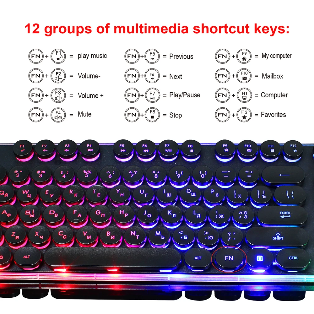 VicTsing XR450 PC Gamer клавиатура мышь комплект с подсветкой игровая 104 клавиш и 1600 dpi для