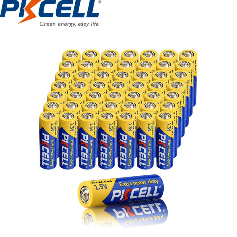 50 шт. PKCELL AA батарея 1,5 в aa супер сверхмощные углеродно-цинковые батареи aa R6P UM-3 батарея для игрушек, камеры, лазера, вспышки