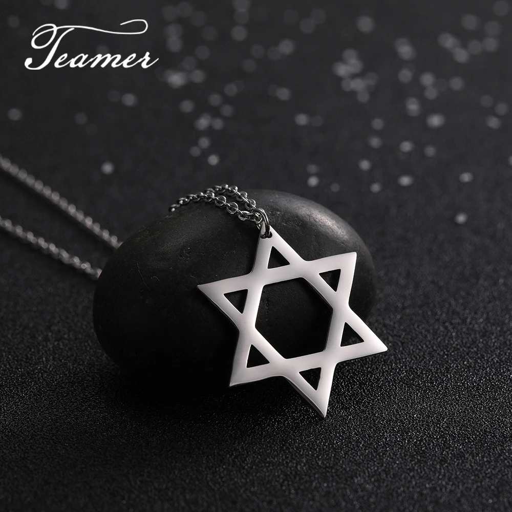 Пустая Звезда Давида Teamer кулон ожерелье из нержавеющей стали шестиконечная