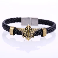 leather bracelets in movieanime black butler pattern leather bracelets alloy weave woven punk accessories bracelets tj86
