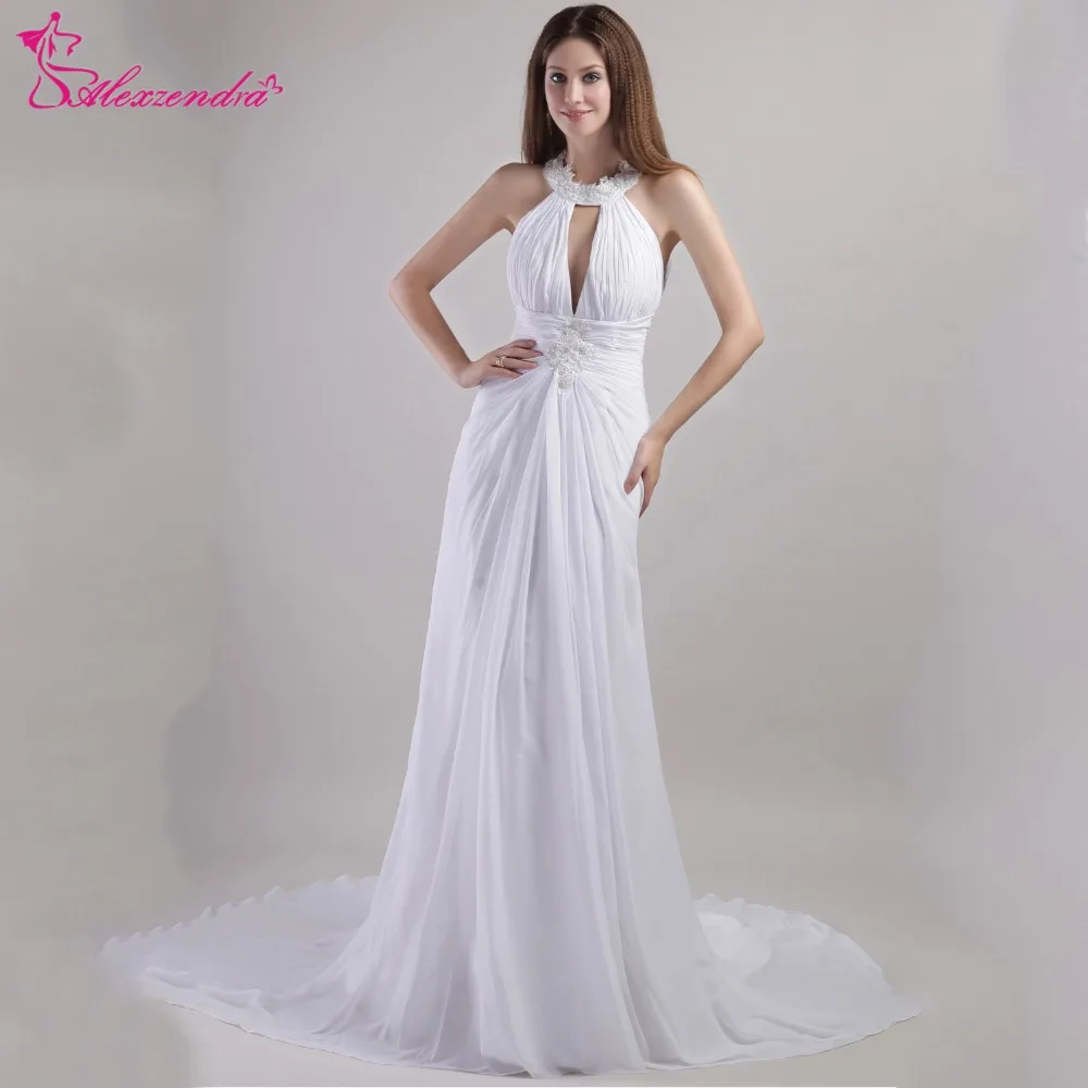 

Alexzendra White Halter Up A Line Chiffon Pregnant Wedding Dress Vestido De Noiva Wedding Bridal Gown Plus Size