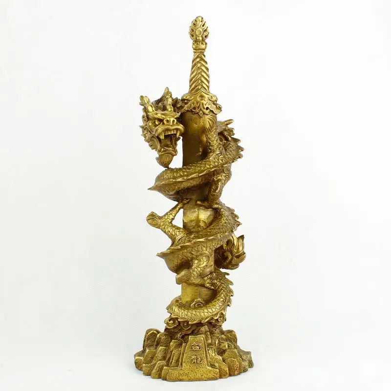 Медный дракон двухсторонний меч украшение яркий бизнес китайский геомантия