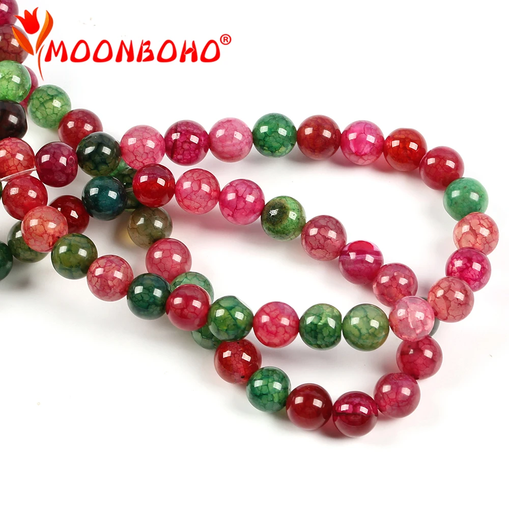 Круглые красные бусины MOONBOHO из натурального камня для рукоделия изготовления