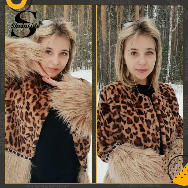Sheinside контрастное пальто из искусственного меха с леопардовым принтом, зимняя женская куртка, верхняя одежда с длинным рукавом, повседневные женские пальто и куртки