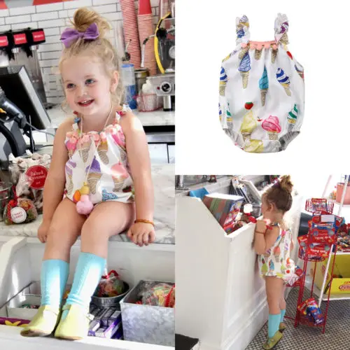 Новый летний комбинезон для маленьких девочек с мультяшным мороженым Боди