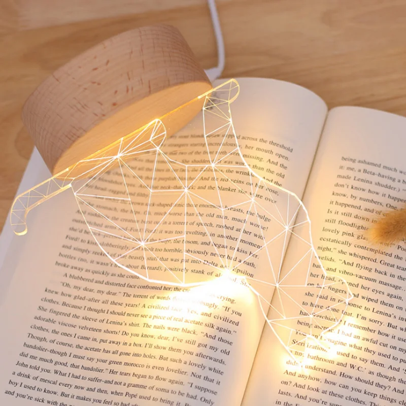 3D настольная лампа кота USB зарядка визуальная Иллюзия Ночник LED животное 5 в