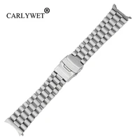 carlywet 20 22mm silver hollow curved end solid links replacement watch band strap bracelet double push clasp for seiko