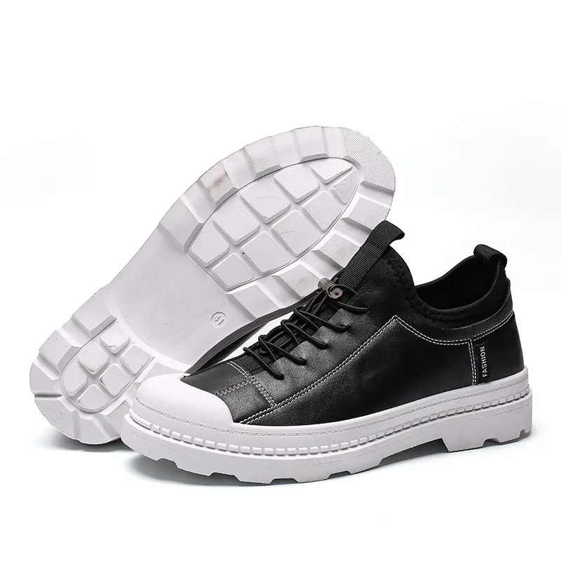 

LAISUMK Leather Casual Lightweight Shoes Men Brand Elastic Band Male Shoes Solid Color Autumn Man Fashion Leather Footwear