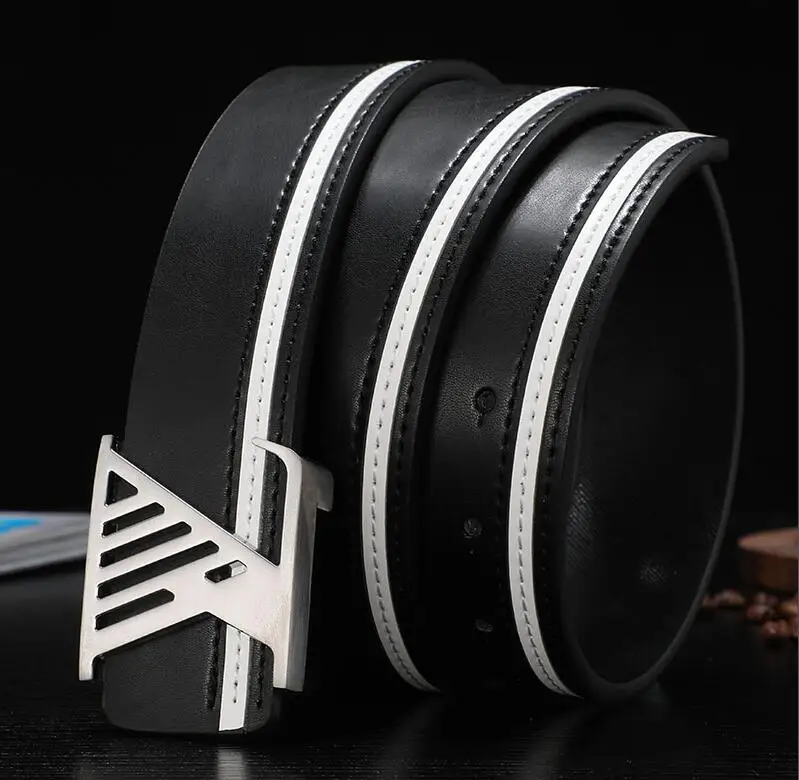 Silver buckle black Новейшая мода классический Лидер продаж V Пряжка гладкая Пряжка Стиль настоящая воловья кожа мужской женский кожаный ремень для отдыха - Цвет: Silver buckle black