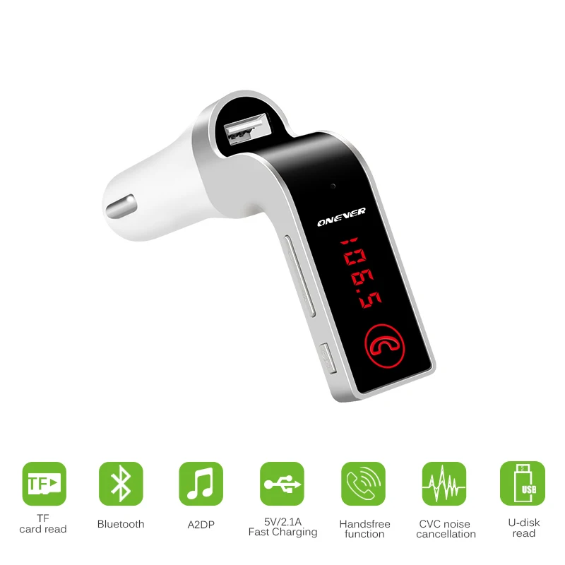 Onever 4-in-1 Hands Free Wireless Bluetooth FM Transmitter G7 + AUX Modulator Car Kit MP3 Player SD USB LCD Accessories |