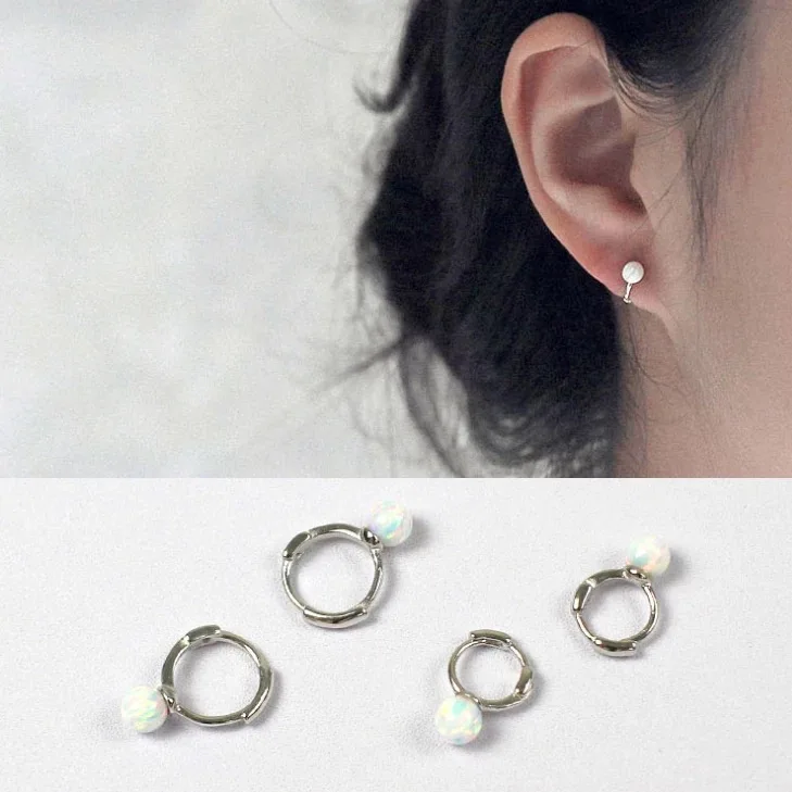 Серьги из стерлингового серебра S925, изящные, минималистичные, компактные, мини, опал, камень, кольцо для уха, кость, тренд, дикие, для девушек, серебряные серьги, ювелирное изделие