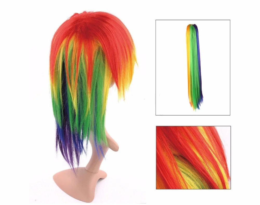 Женские сексуальные длинные прямые полный парик хвост Набор для радуги тире