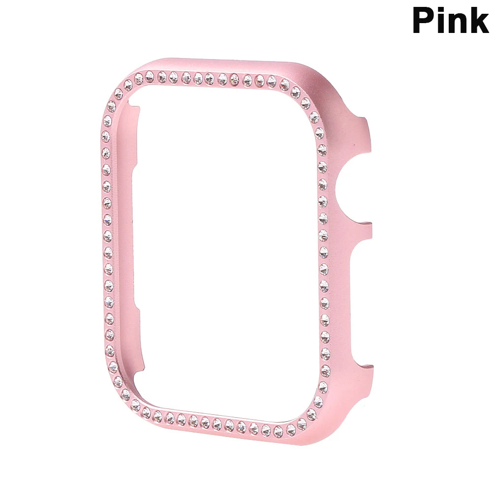 Розовый Металлический сплав бриллианты Bling кристалла чехол для Apple Watch Series 4 Чехол-бампер 44 мм 40 мм для i watch 3 2 1 Band 38 мм 42 мм - Цвет: Розовый