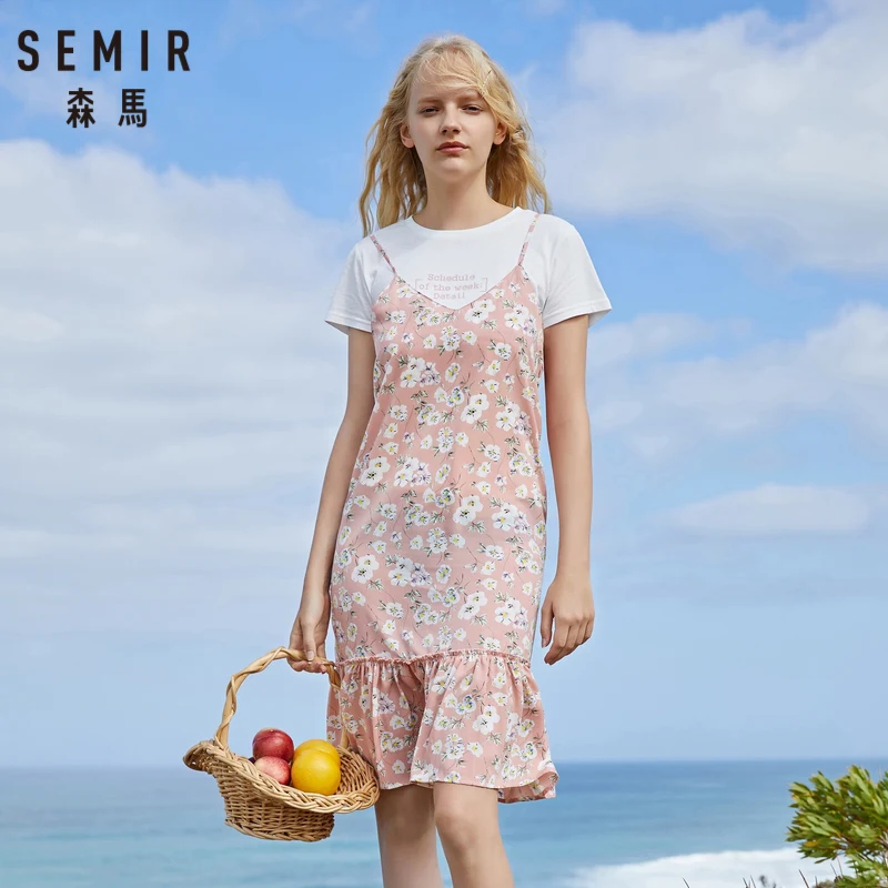 Женское платье SEMIR Новинка лета 2019 студенческое из двух частей модные футболки и