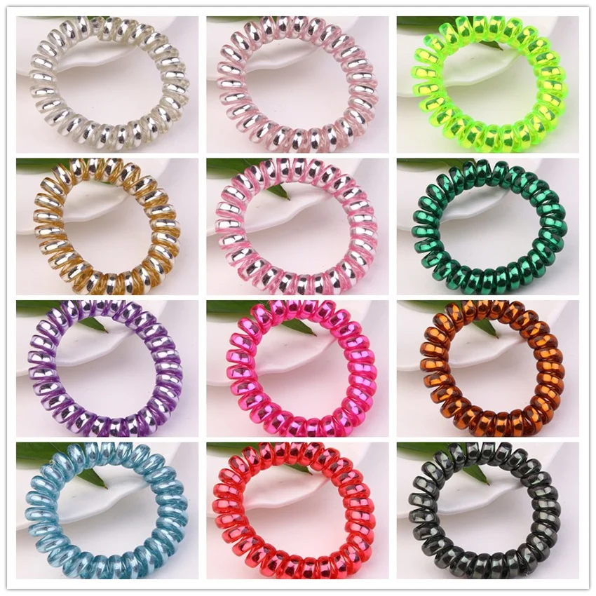 

10pcs/lot Assorted Colors 5.5cm Telephone Wire Coil Band Hair Rope Girls Scrunchies Jewelry Hair Tie Hair Accessories Bracelet