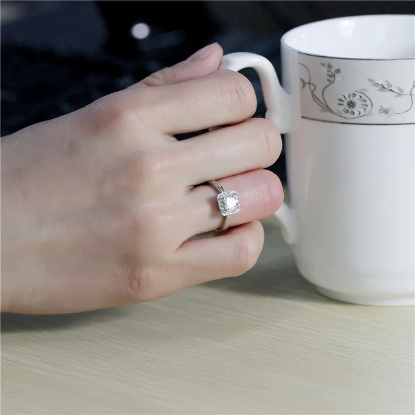 Almei 2 ряда серебряных 925 колец для женщин Роскошная бижутерия большой квадрат CZ