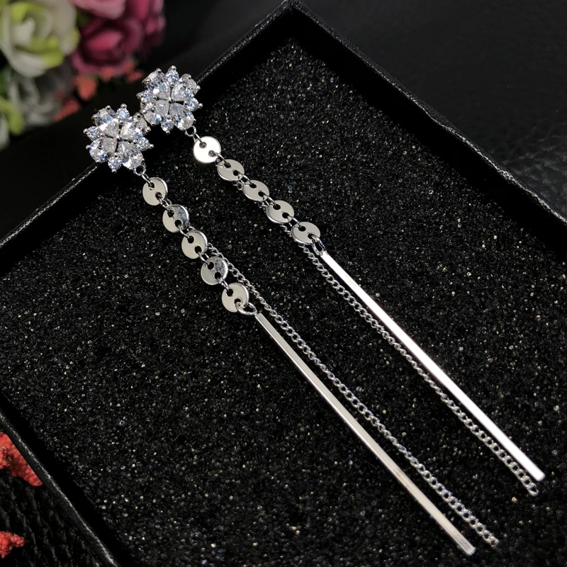 Женские Висячие серьги SIMIRY длинные висячие с цветком из стерлингового серебра S925