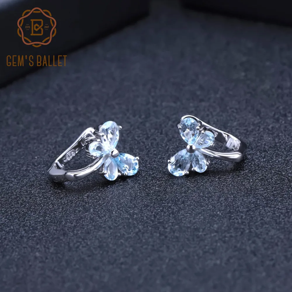 GEM'S BALLET, 925 пробы, серебряные милые серьги-гвоздики с бабочкой, 3.15Ct, натуральный голубой топаз, серьги для женщин, хорошее ювелирное изделие