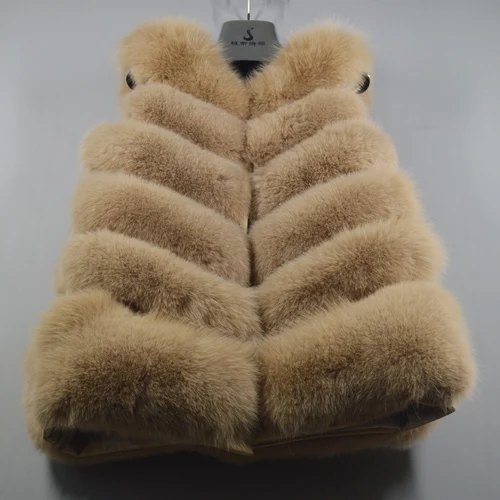 khaki Горячая Распродажа, женский жилет из натурального Лисьего меха, осенне-зимний качественный теплый жилет из натурального Лисьего меха, женский жилет для натуральный мех лисы - Цвет: khaki