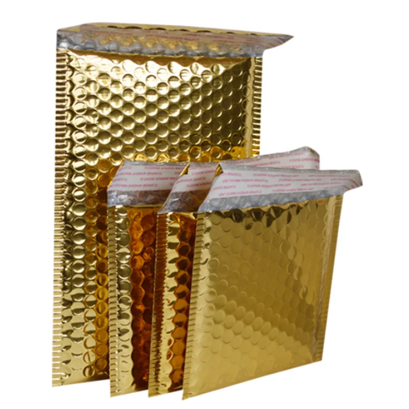 Bolsa de papel de aluminio con burbujas para regalo, bolsa de embalaje met&aacute;lica dorada de 15x13cm (5,91 ''x 5,12), 600 piezas-1