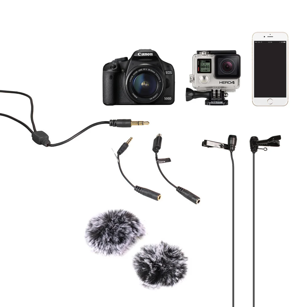 COMICA Новый портативный двойной головкой Lavalier DSLR камера микрофон для Iphone Sony A7R A6300