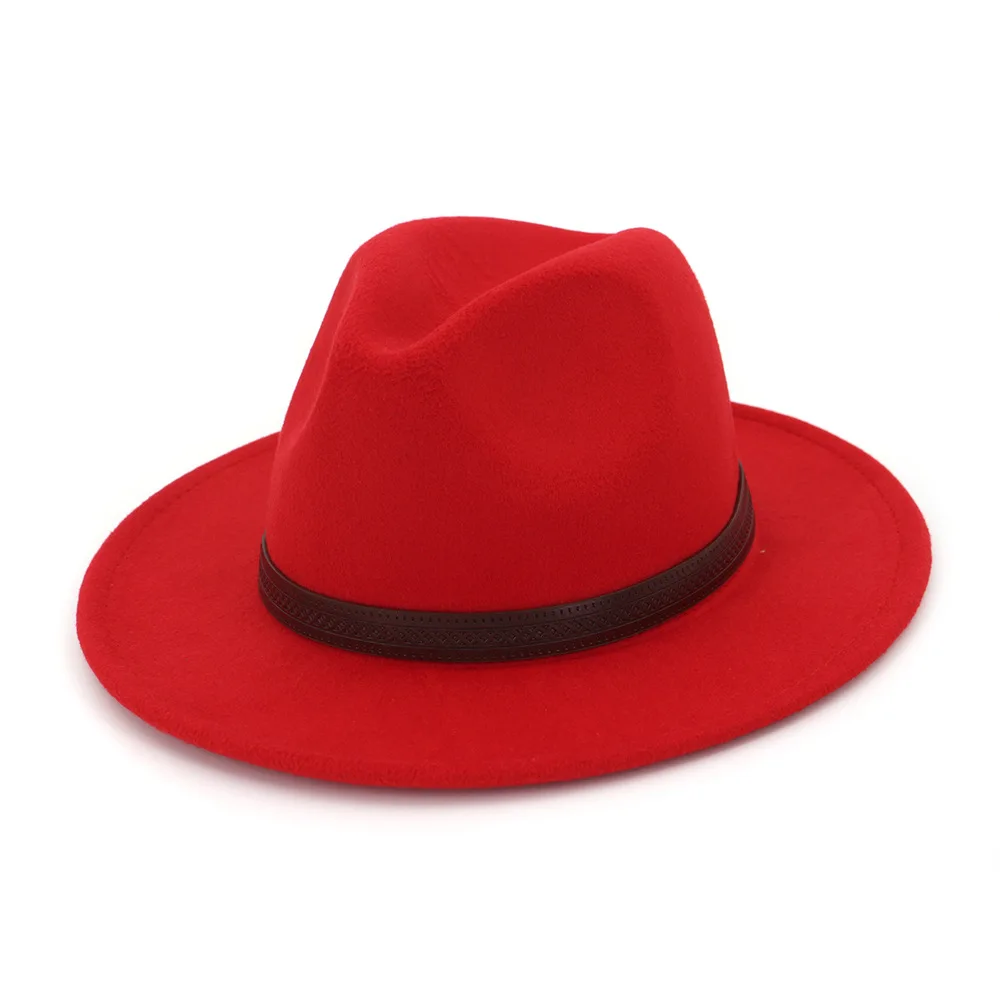 QIUBOSS Панама Джаз Fedora кепка для женщин и мужчин Шерсть фетр остроконечные широкие полями Дерби шляпа кофе кожа Украшение Gambler Chapeau QB42