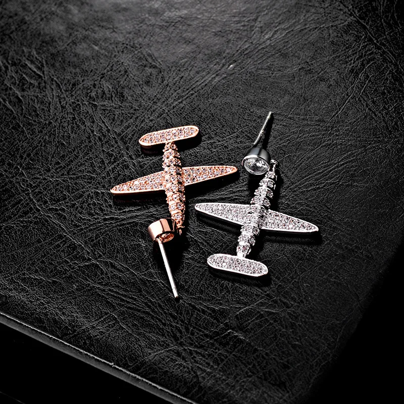 Be 8 New Arrival Lovely Plane CZ Stud Earrings Women's Jewelry Fashion Aircraft Design Statement Earring Pendientes Mujer E683