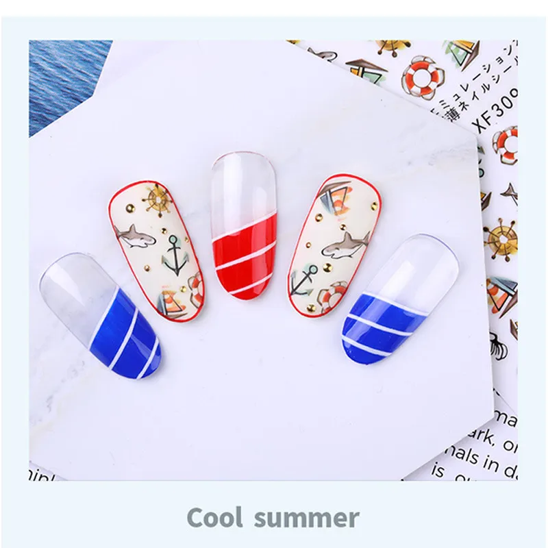 Nail Sticker лето маленький свежий океанский шторм 3D мультфильм украшения наклейки