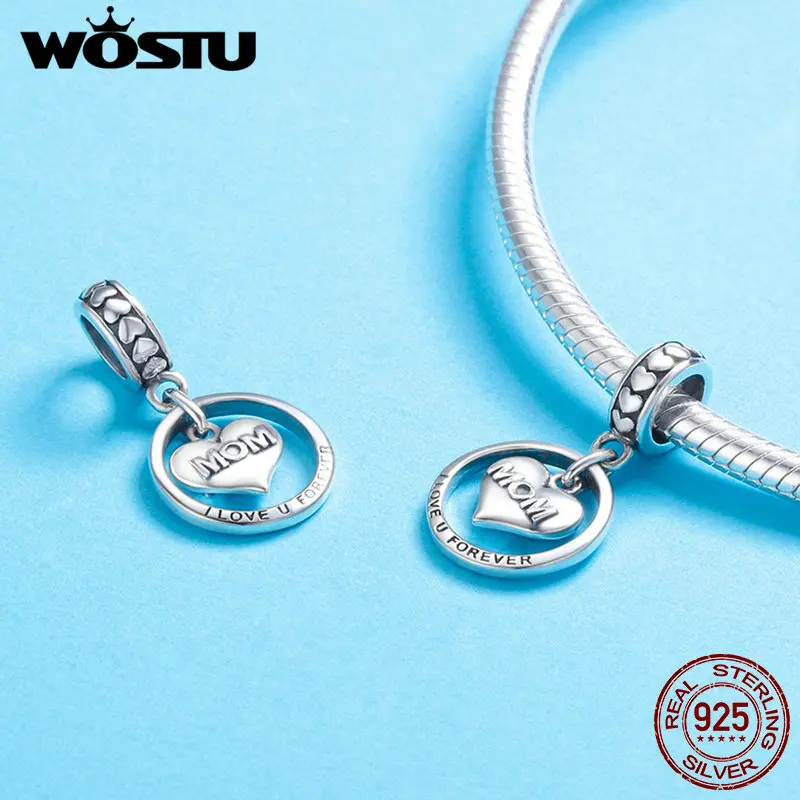 WOSTU, настоящее 925 пробы, серебро, Forever Love для мамы, шарм, подходят браслеты из бусин, серебро, сделай сам, ювелирное изделие, подарок для мамы DXC649