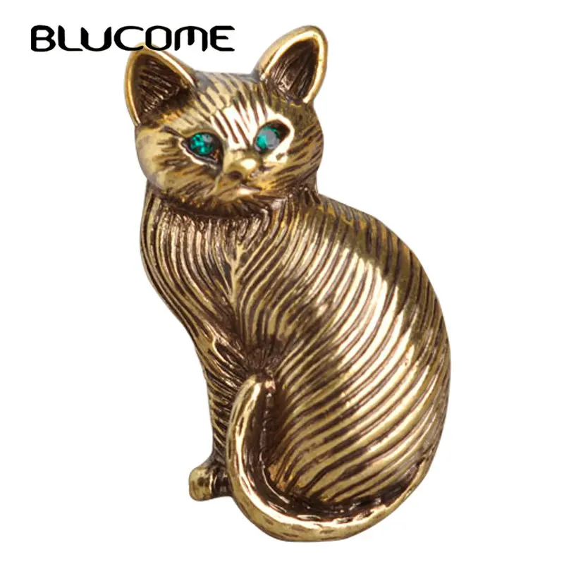 Женская винтажная брошка Blucome с зелеными кристаллами и кошачьими глазами