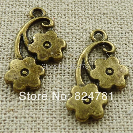 Бросился 150 шт антикварный бронза красивый цветок подвески талисманы 23 x 12 мм