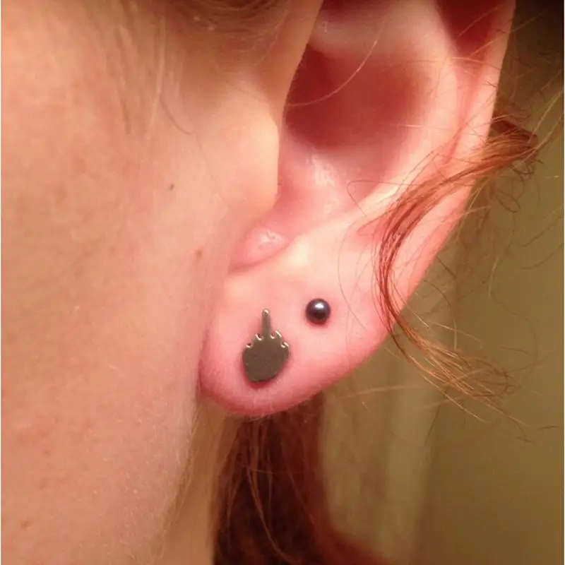 Модная панк крутая Позолоченная серебряная черная Сережка на средний палец из