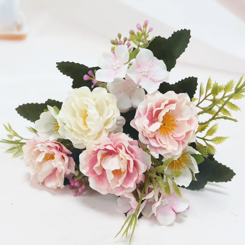 light pink JAROWN Искусственный Пион маленький букет Имитация Шелковый Искусственный цветок для домашнего декора свадебные принадлежности украшение для цветочной композиции - Цвет: light pink